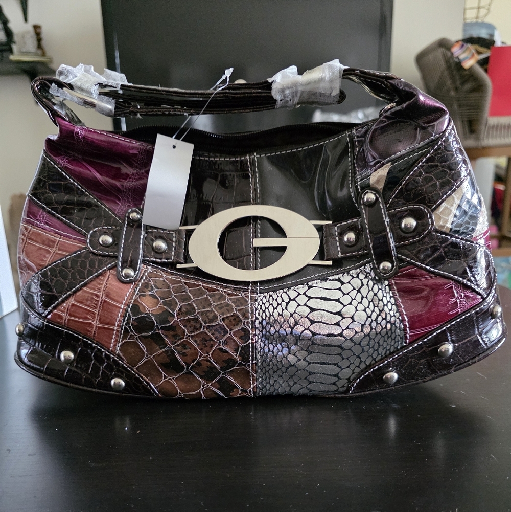 Stylish Studded Multicolor Leather Patchwork Women's Bag
